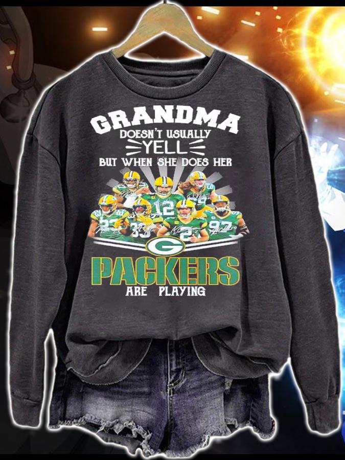 Grandma Doesn't Uasually Yell But When She Does Her Green Bay Packers Are Playing Signatures Shirt t-shirt sweatshirt