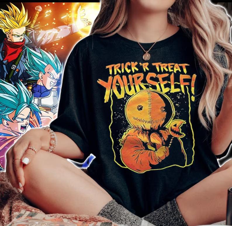 Hot Topic Sam Trick R Treat Yourself Straw Scarecrow Halloween shirt t-shirt woman shirt