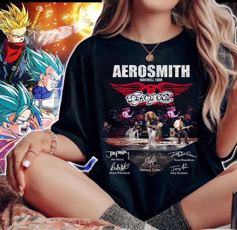 Aerosmith Farewell Tour Aerosmith Band Member Signatures t-shirt woman shirt