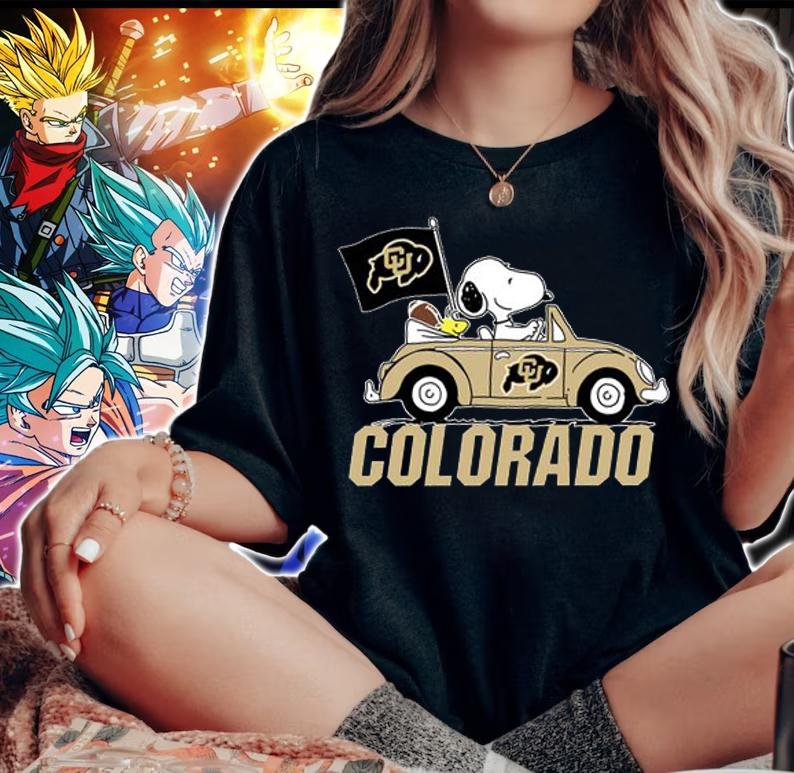 Colorado Buffaloes Snoopy Woodstock Driving Car t-shirt woman shirt