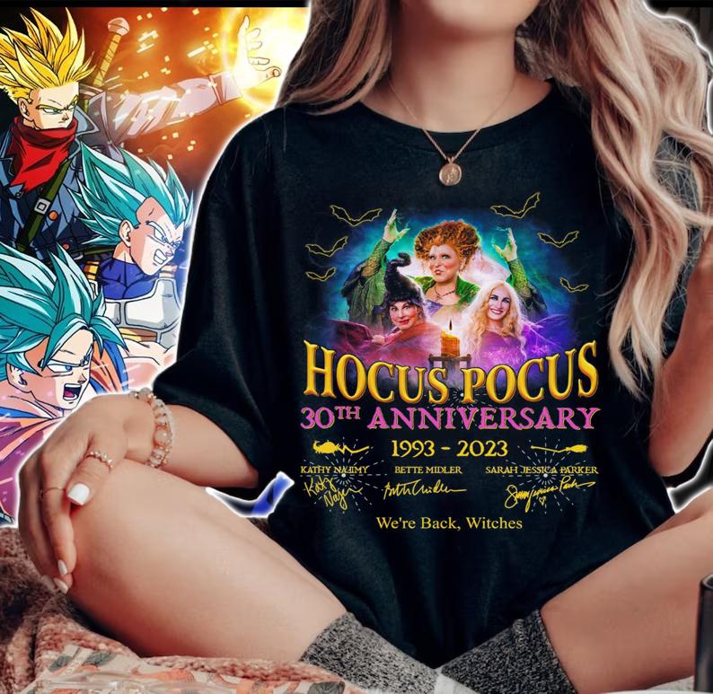 Hocus Pocus 30th anniversary 1993-2023 We're Back Witches Signatures t-shirt woman shirt