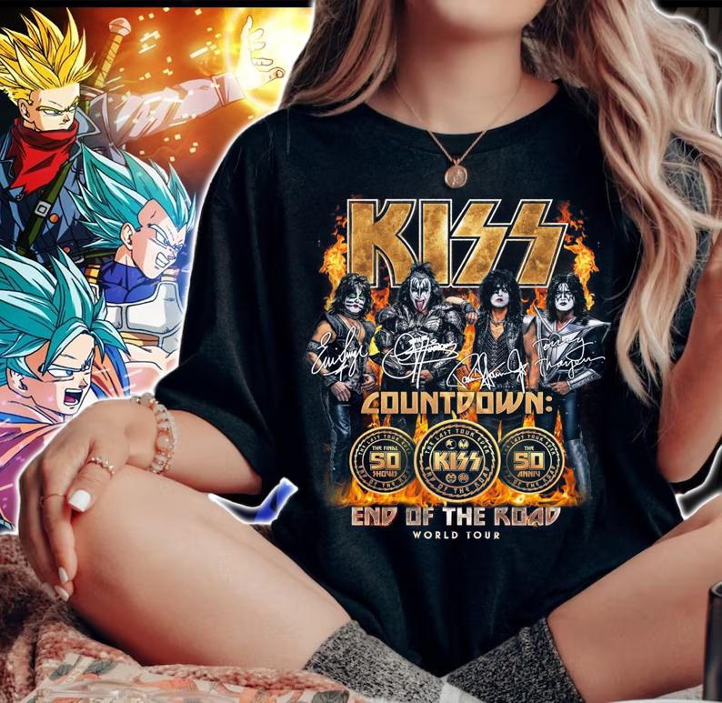 Kiss Countdown Kiss Band End Of The Road World Tour Signatures t-shirt woman shirt