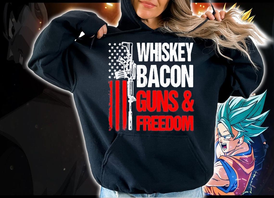 Whiskey Bacon Guns Freedom On Back Us Flag Dad Grandpa T-Shirt t-shirt hoodie