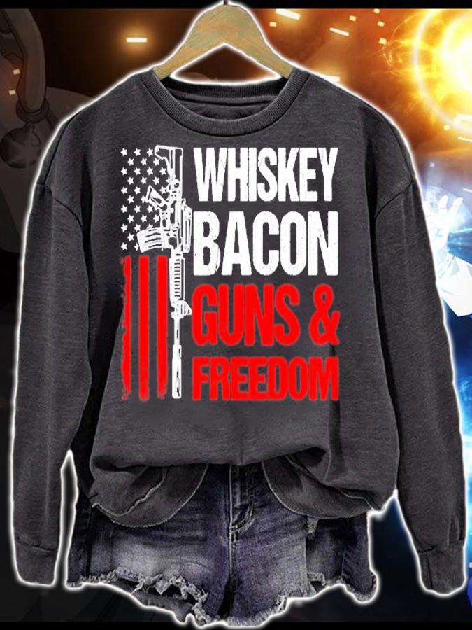 Whiskey Bacon Guns Freedom On Back Us Flag Dad Grandpa T-Shirt t-shirt sweatshirt