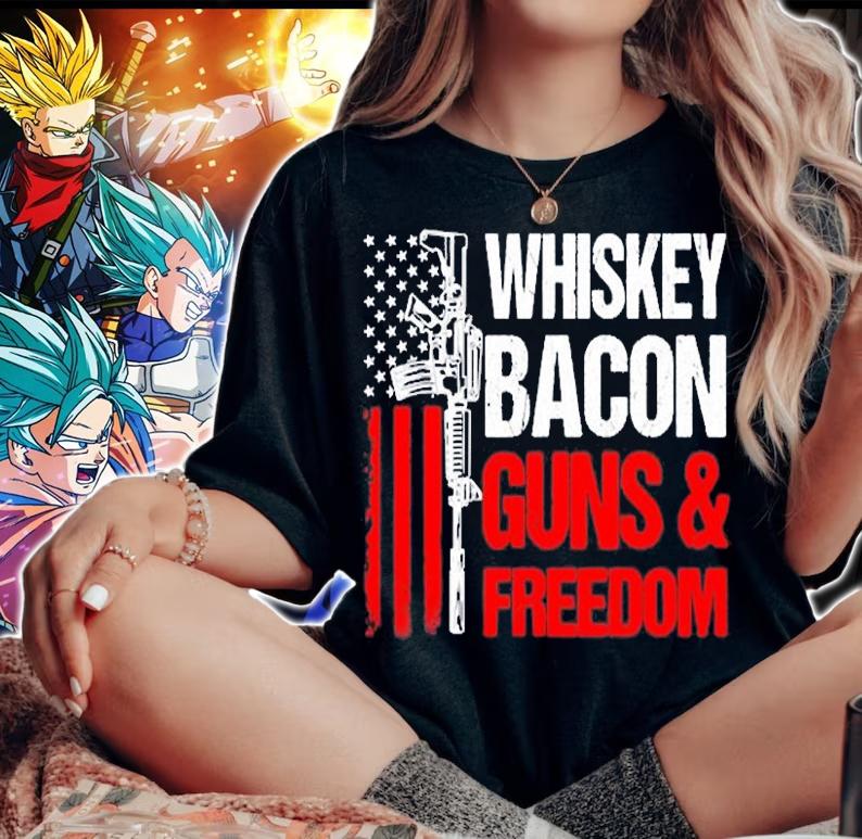 Whiskey Bacon Guns Freedom On Back Us Flag Dad Grandpa T-Shirt t-shirt woman shirt