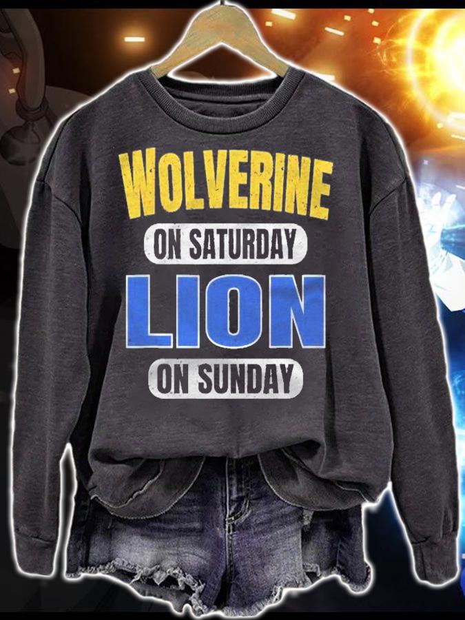 Wolverine On Saturday Lion On Sunday Funny Detroit Vintage Shirt t-shirt sweatshirt