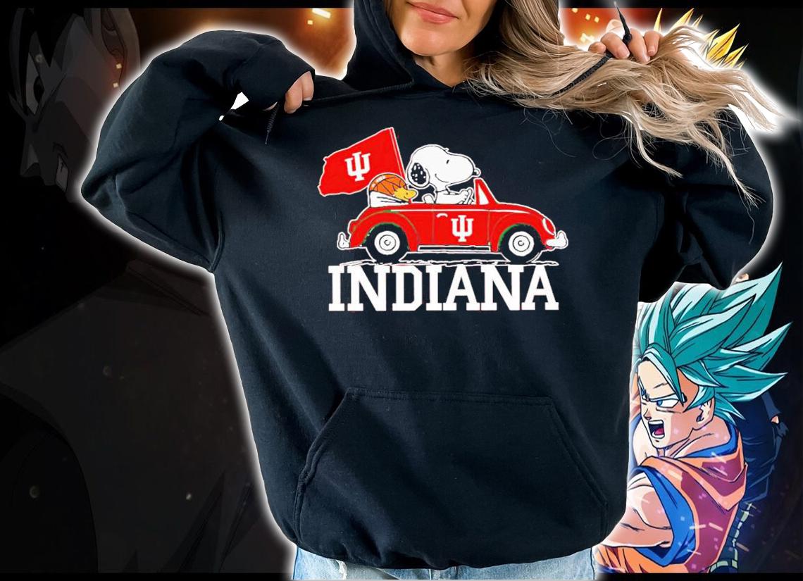 Snoopy And Woodstock Driving Car Indiana Hoosiers Flag t-shirt hoodie