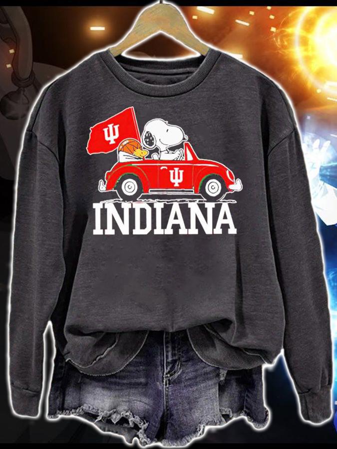 Snoopy And Woodstock Driving Car Indiana Hoosiers Flag t-shirt sweatshirt