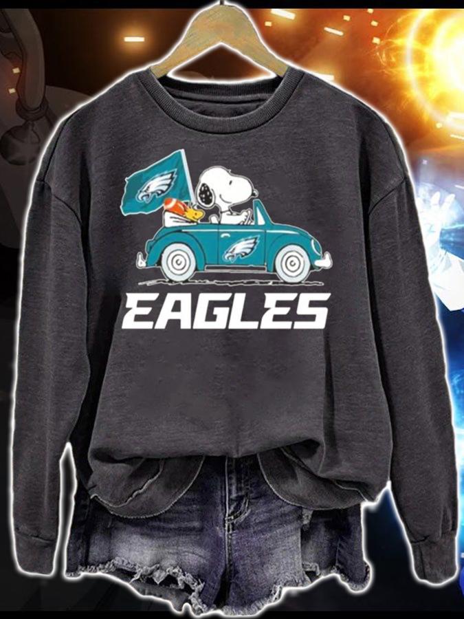 Snoopy And Woodstock Driving Car Philadelphia Eagles Flag Super Bowl t-shirt sweatshirt