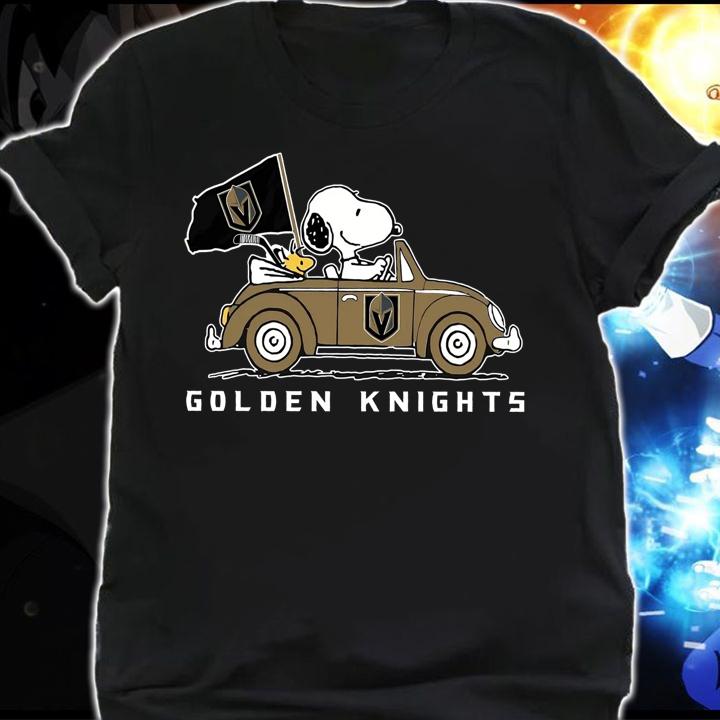 Snoopy And Woodstock Driving Car Vegas Golden Knights Flag t-shirt shirt
