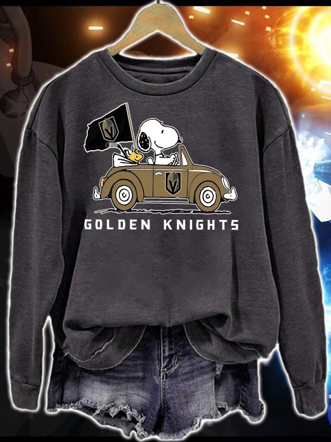 Snoopy And Woodstock Driving Car Vegas Golden Knights Flag t-shirt sweatshirt