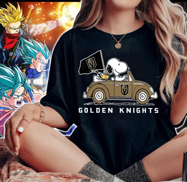 Snoopy And Woodstock Driving Car Vegas Golden Knights Flag t-shirt woman shirt