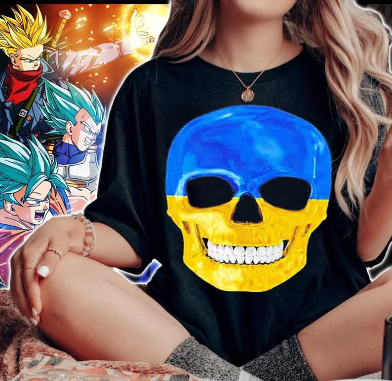 Ukraine Flag Skull Gift For Ukrainian With Roots From T-Shirt woman shirt