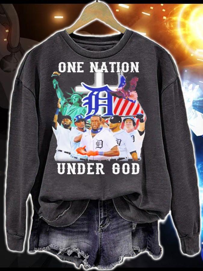 Detroit Tigers One Nation Under God Statue of Liberty USA Flag t-shirt sweatshirt