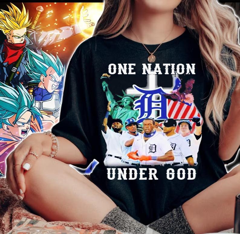Detroit Tigers One Nation Under God Statue of Liberty USA Flag t-shirt woman shirt