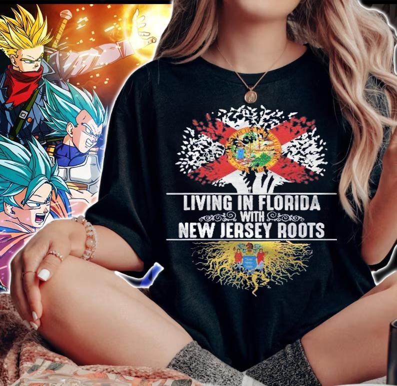 Living In Florida New Jersey Roots State Tree Flag t-shirt woman shirt