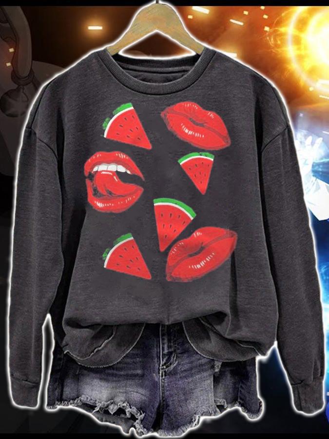 Womens Lips And Watermelon Cute Babe Mouth Sexy Fruit Lover Gift T-shirt sweatshirt