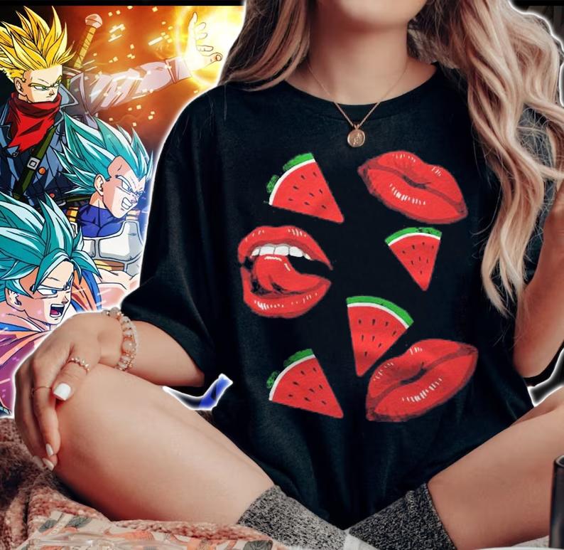 Womens Lips And Watermelon Cute Babe Mouth Sexy Fruit Lover Gift T-shirt woman shirt