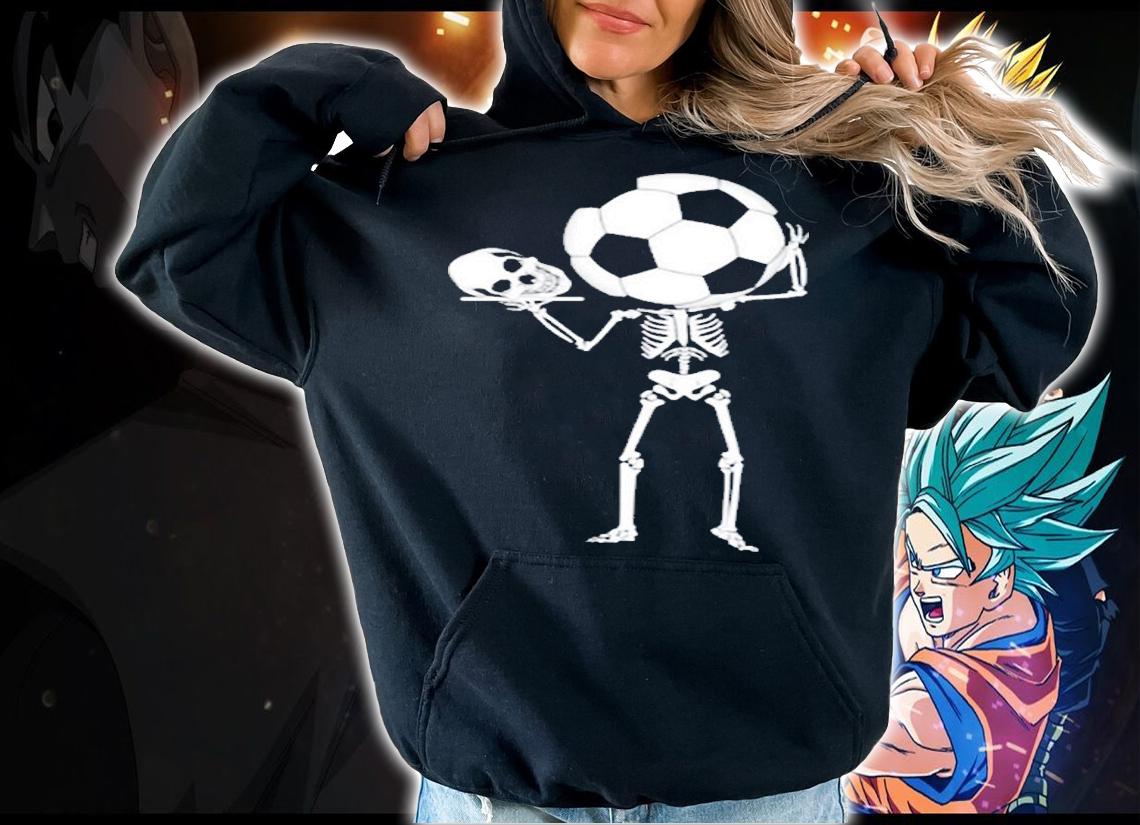Skeleton Soccer Head Holding Skull Halloween T-Shirt hoodie