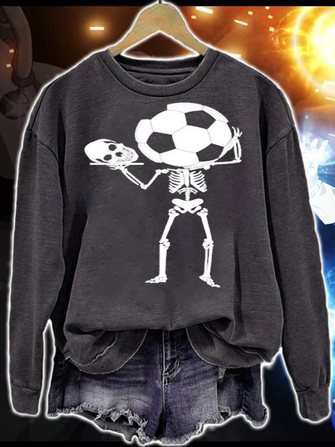 Skeleton Soccer Head Holding Skull Halloween T-Shirt sweatshirt
