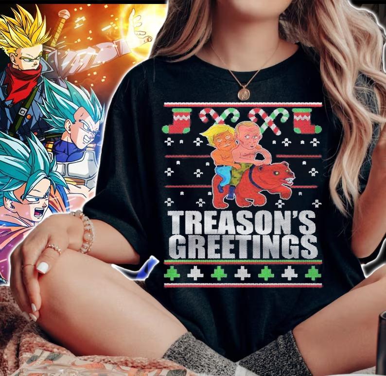 Treasons Greetings Trump and Putin Ugly Christmas Sweater t-shirt woman shirt
