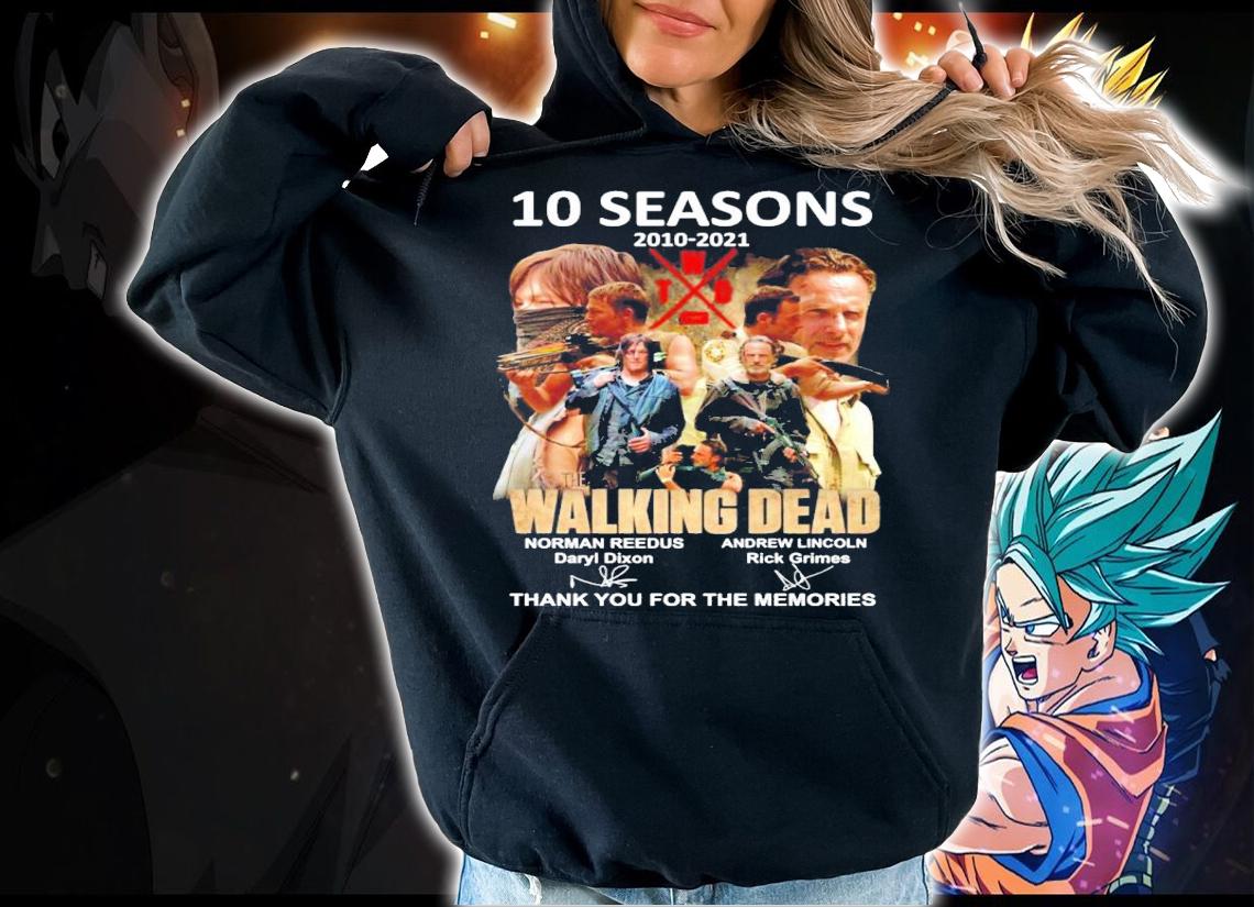 10 seasons 2010 2021 The Walking Dead signature thank you for the memories t-shirt hoodie