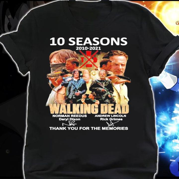10 seasons 2010 2021 The Walking Dead signature thank you for the memories t-shirt shirt