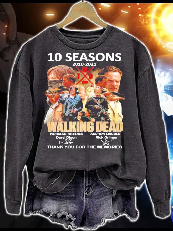 10 seasons 2010 2021 The Walking Dead signature thank you for the memories t-shirt sweatshirt