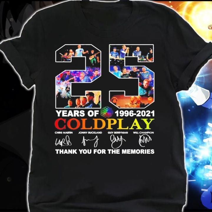 25 years of 1996-2021 Coldplay signatures t-shirt shirt