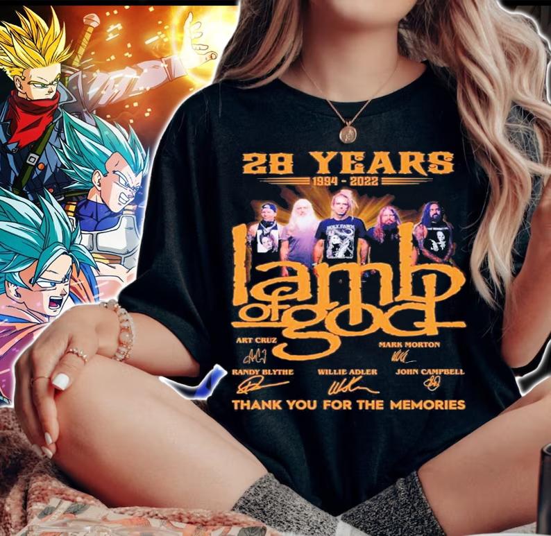 28 years 1994-2022 Lamb Of God signatures t-shirt woman shirt