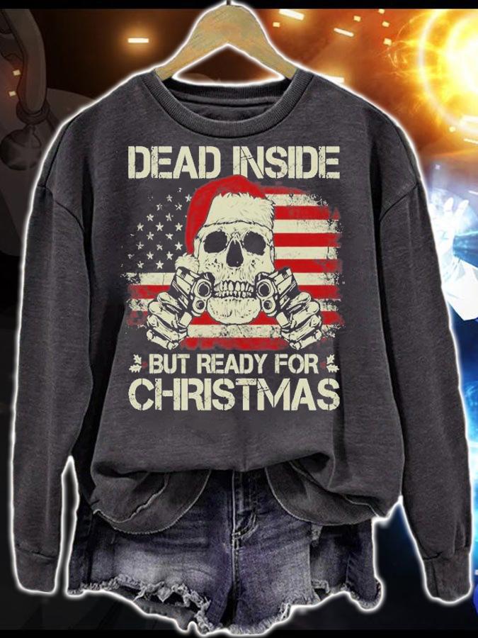 Dead Inside But Ready For Christmas USA Flag Skull Santa Claus Vintage T-Shirt sweatshirt