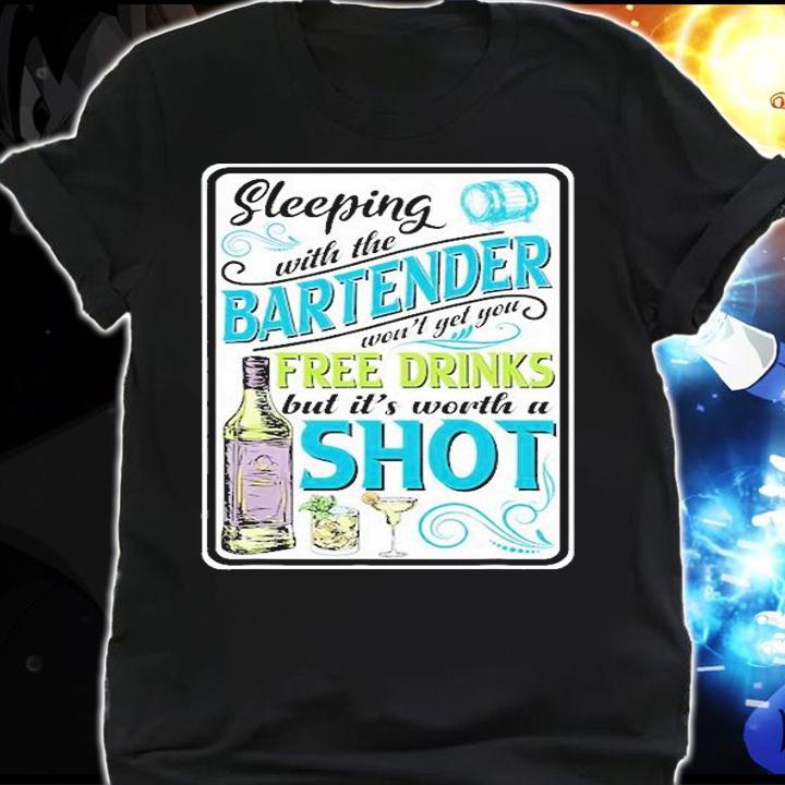 Funny Retro Badge Style Sleeping With A Bartender T-Shirt shirt