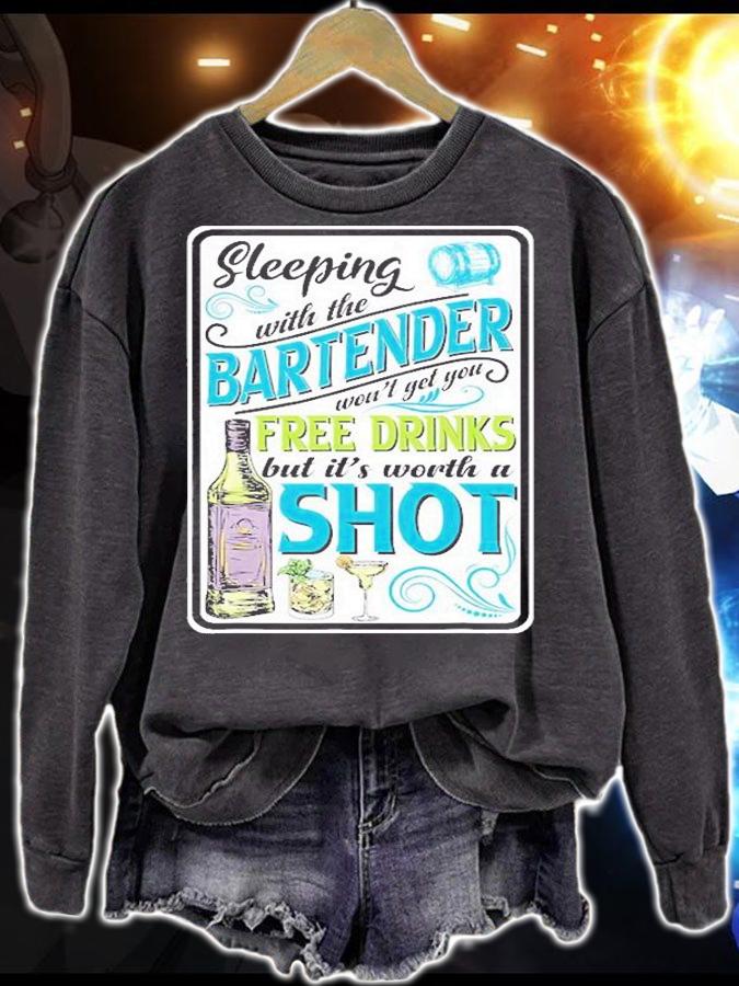 Funny Retro Badge Style Sleeping With A Bartender T-Shirt sweatshirt