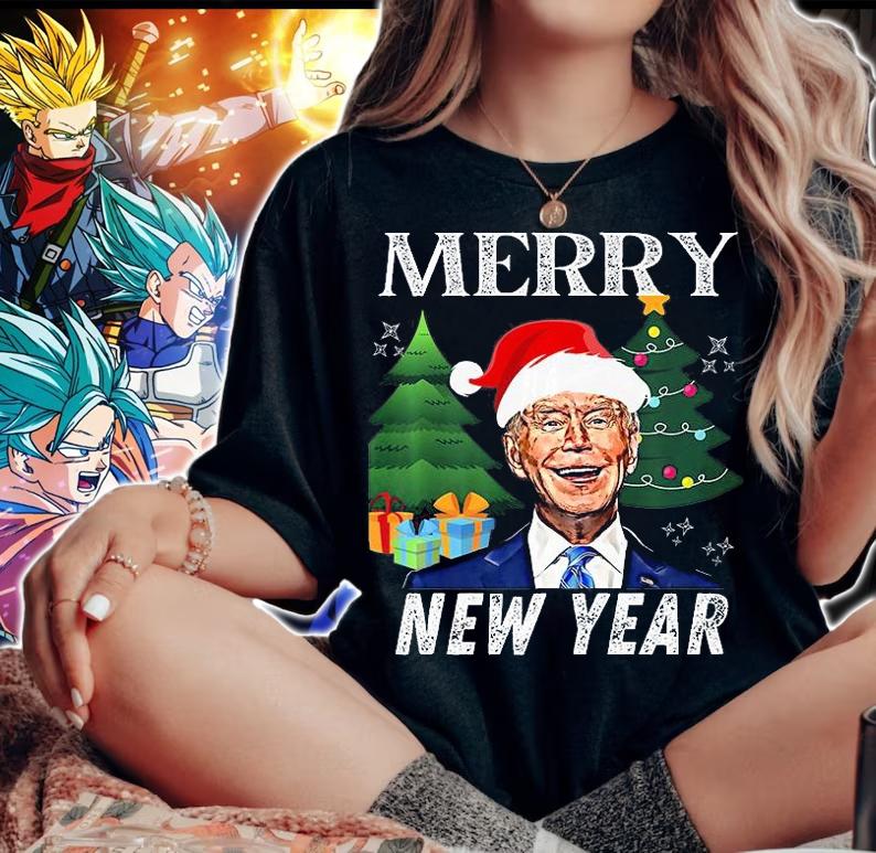Funny Santa Joe Biden Happy New Year Ugly Christmas Sweater T-Shirt woman shirt