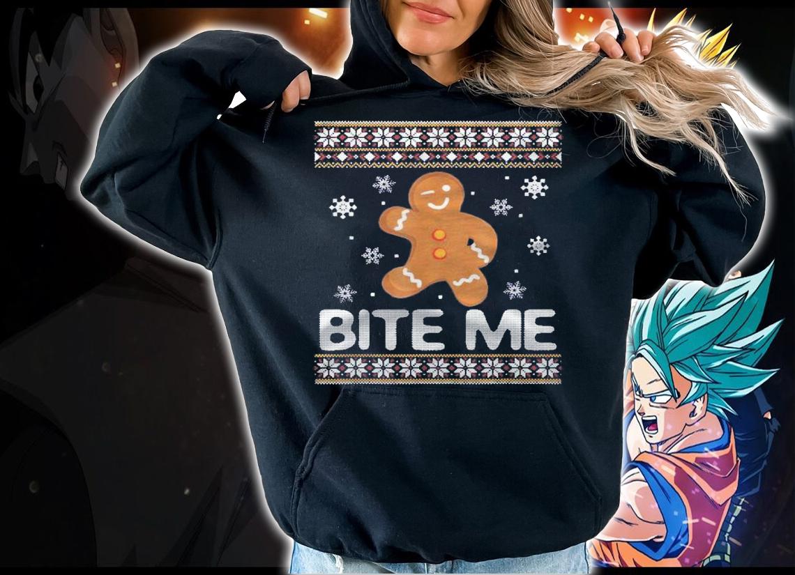 Funny Ugly Christmas Sweater Bite Me Gingerbread Shirt hoodie