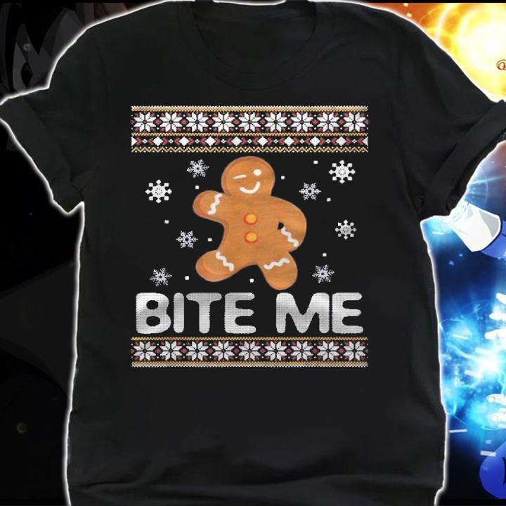 Funny Ugly Christmas Sweater Bite Me Gingerbread Shirt shirt