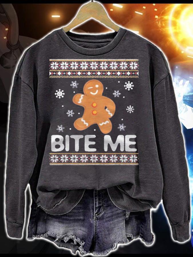 Funny Ugly Christmas Sweater Bite Me Gingerbread Shirt sweatshirt