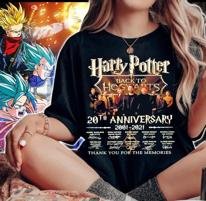 Harry Potter Back To Hogwarts 20th Anniversary 2001-2021 Thank You For The Memories Signatures T-shirt woman shirt