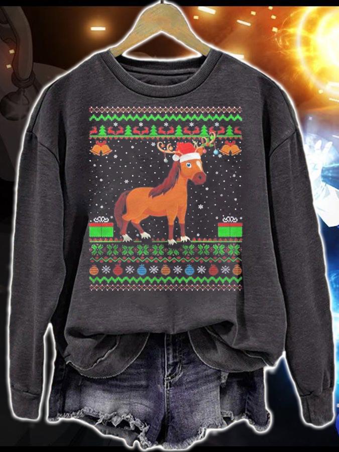 Horse Lover Santa Hat Matching Ugly Horse Christmas Shirt sweatshirt