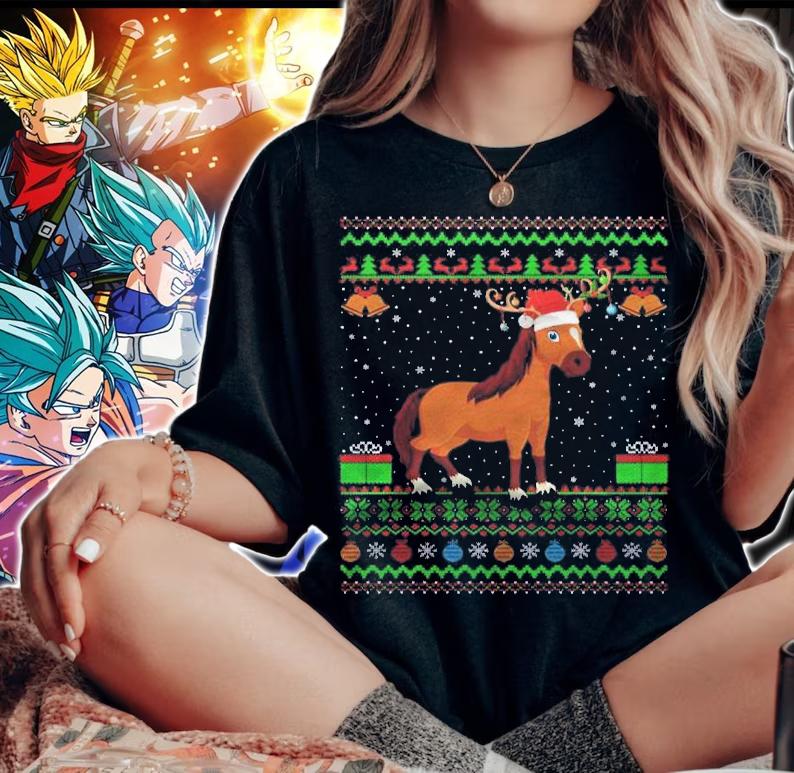 Horse Lover Santa Hat Matching Ugly Horse Christmas Shirt woman shirt