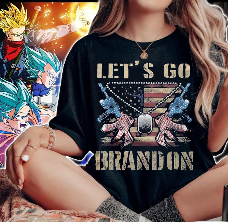 Let's Go Brandon Funny Guns USA Flag Vintage T-Shirt woman shirt