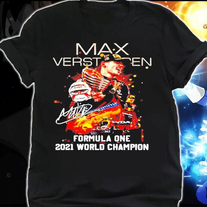 Max Verstappen Formula One 2021 World Champion Signature T-Shirt shirt