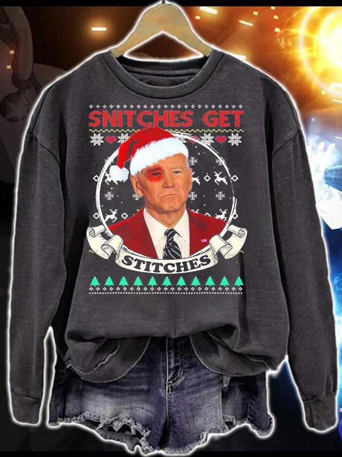 Snitches Get Stitches Anti Liberal Joe Biden Ugly Christmas T-Shirt sweatshirt