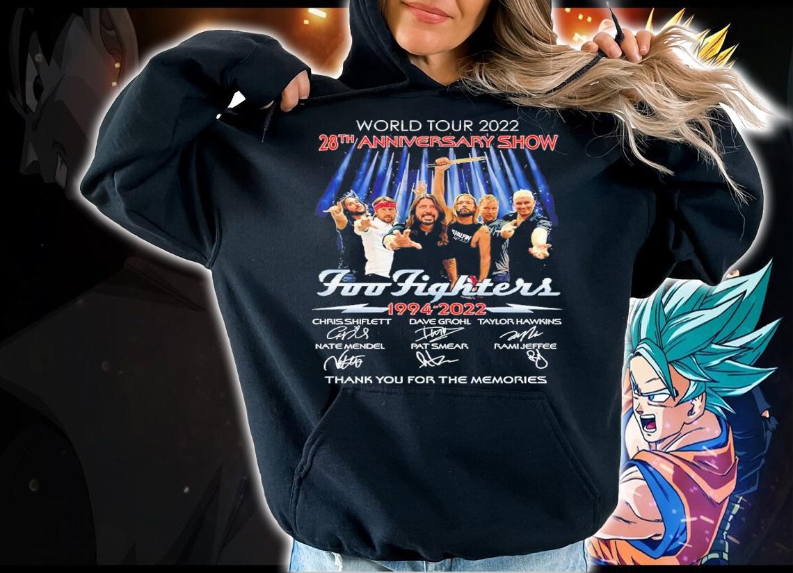 World Tour 28th Anniversary Show Foo Fighters 1994-2022 Signatures Thank You For The Memories Shirt hoodie