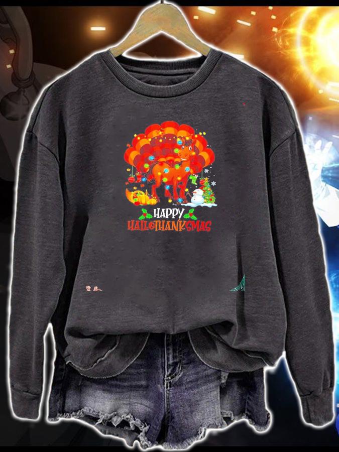 Turkey horse Happy Hallothanksmas Merry Christmas shirt t-shirt sweatshirt