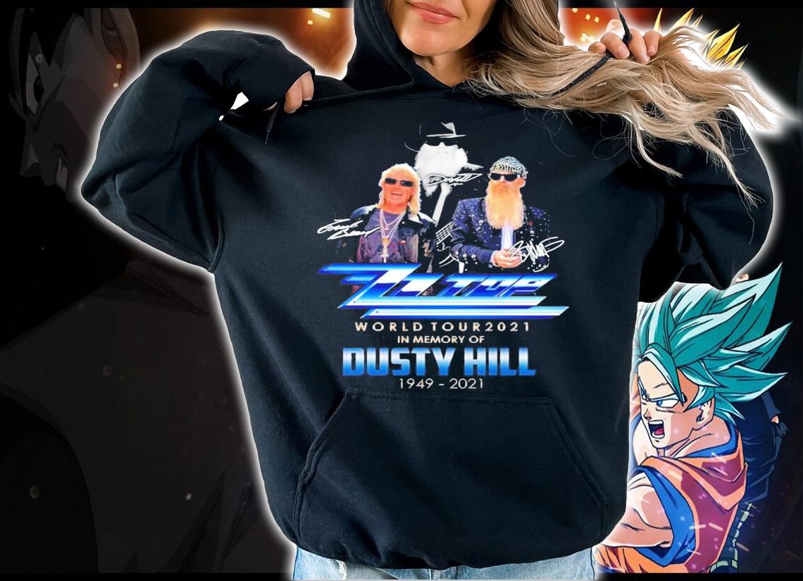 ZZ Top world tour 2021 in memory of Dusty Hill signatures t-shirt hoodie