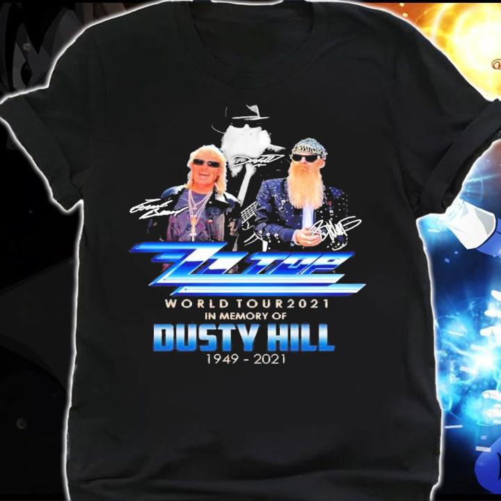 ZZ Top world tour 2021 in memory of Dusty Hill signatures t-shirt shirt
