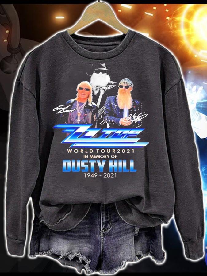 ZZ Top world tour 2021 in memory of Dusty Hill signatures t-shirt sweatshirt