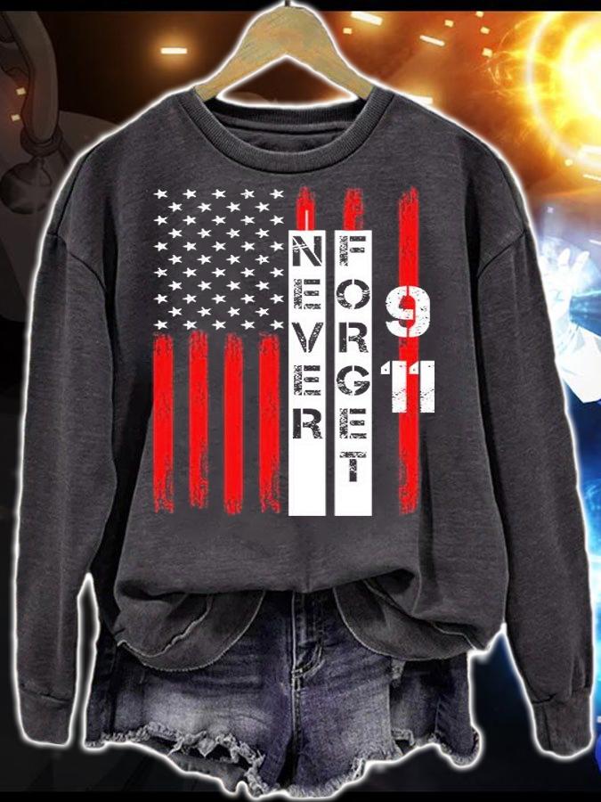 Never forget 9 11 nine eleven memorial distressed US American flag T-shirt sweatshirt
