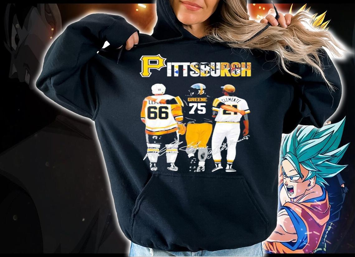 Pittsburgh Mario Lemieux Joe Greene and Roberto Clemente signatures shirt hoodie